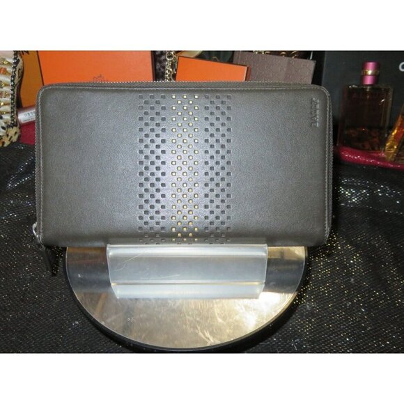 BALLY Metallic Gunmetal Full Zip Larger Long wallet 9 X 5 - Picture 1 of 14
